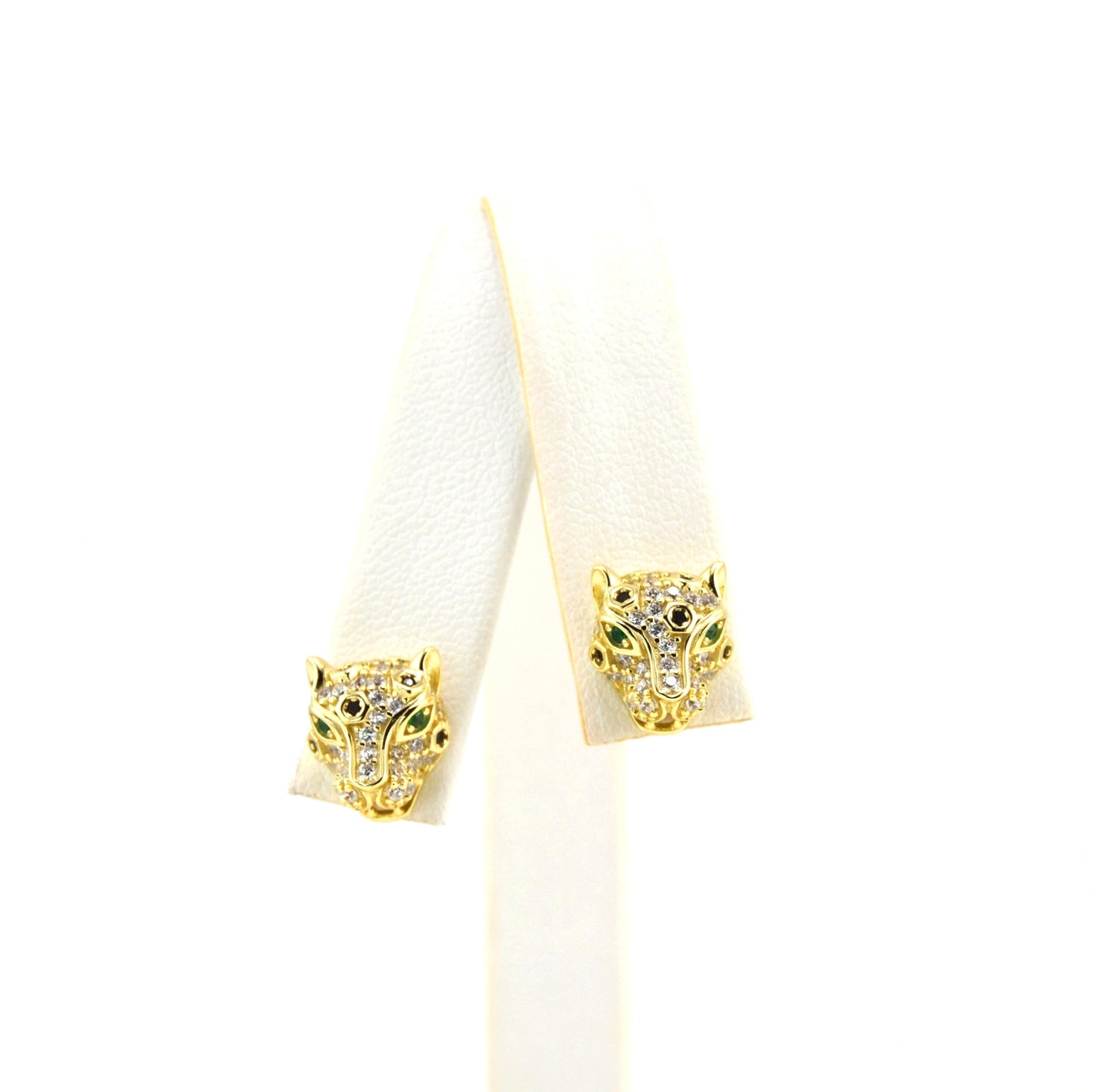 925 Sterling Silver Leopard/ Panter Green Eyed CZ Stud Earrings
