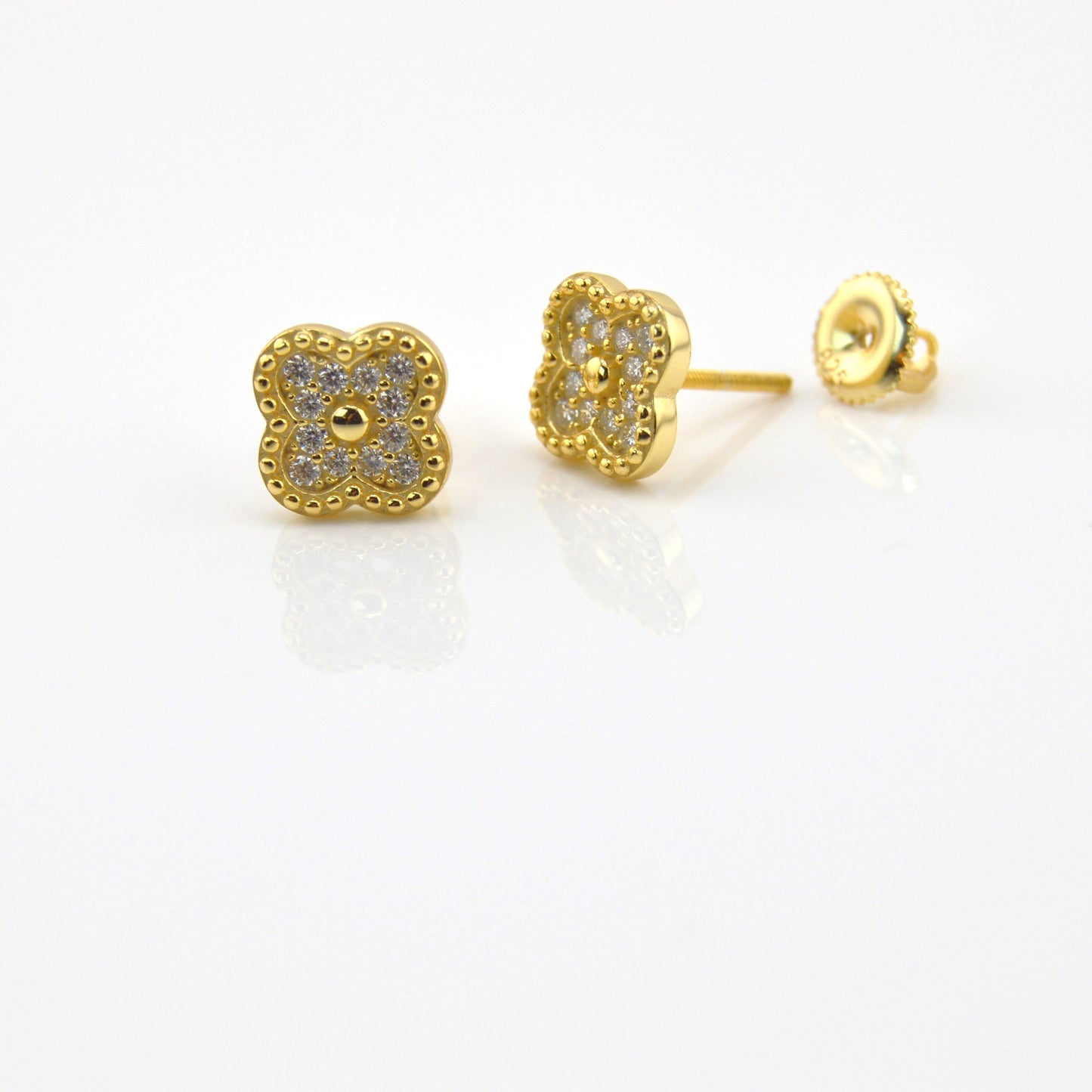 18K Gold Plated Over 925 Sterling Silver Moissanite Clover Stud Earrings