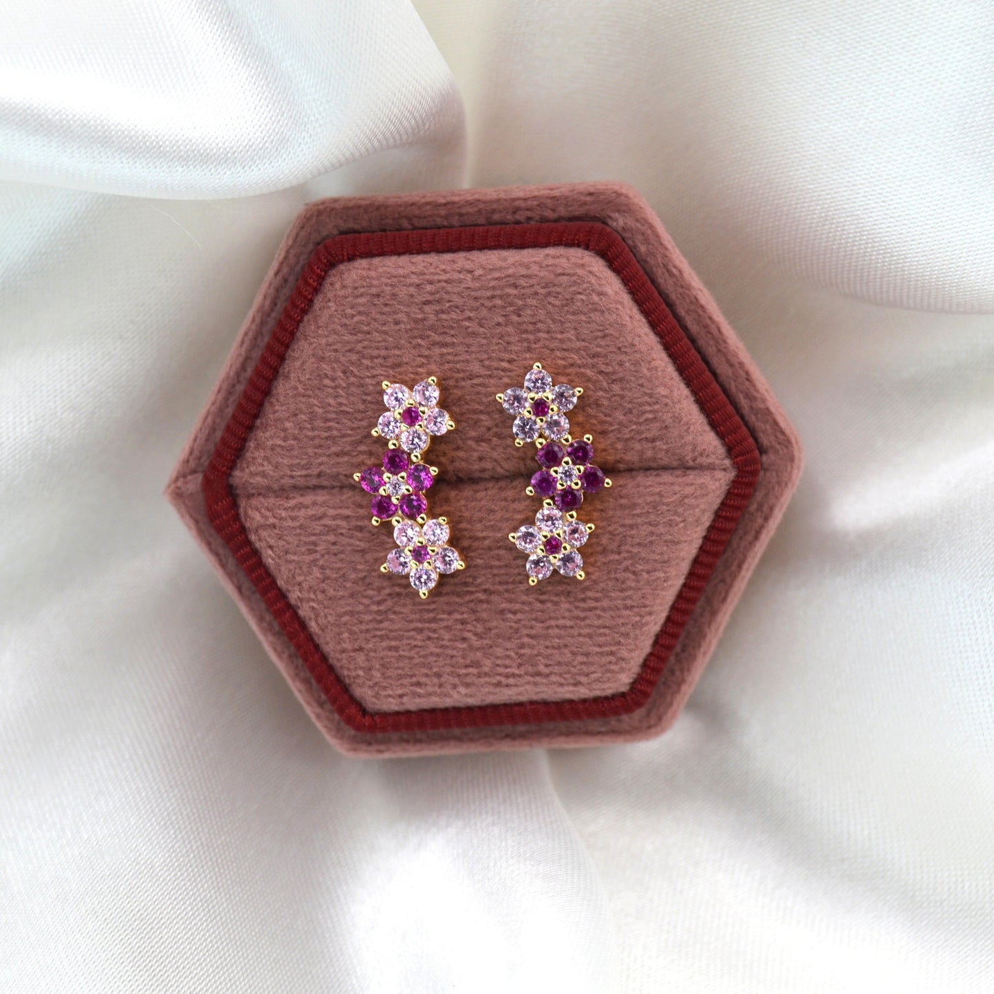 18K Gold Plated Over 925 Sterling Silver Flower Curved Stud Earrings