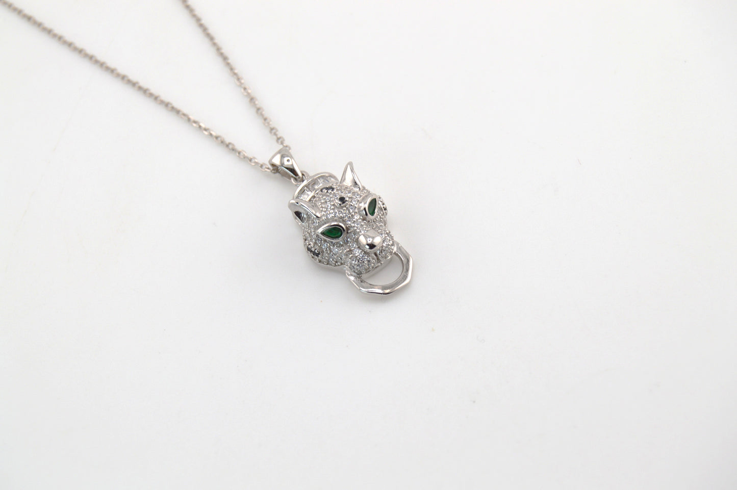 925 Sterling Silver Leopard/Jaguar Green Eyed CZ Necklace