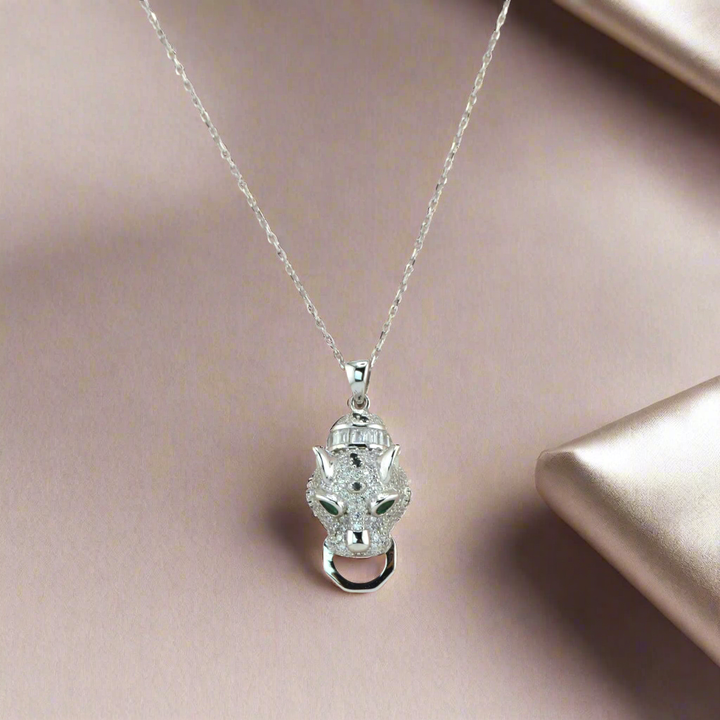 925 Sterling Silver Leopard/Jaguar Green Eyed CZ Necklace