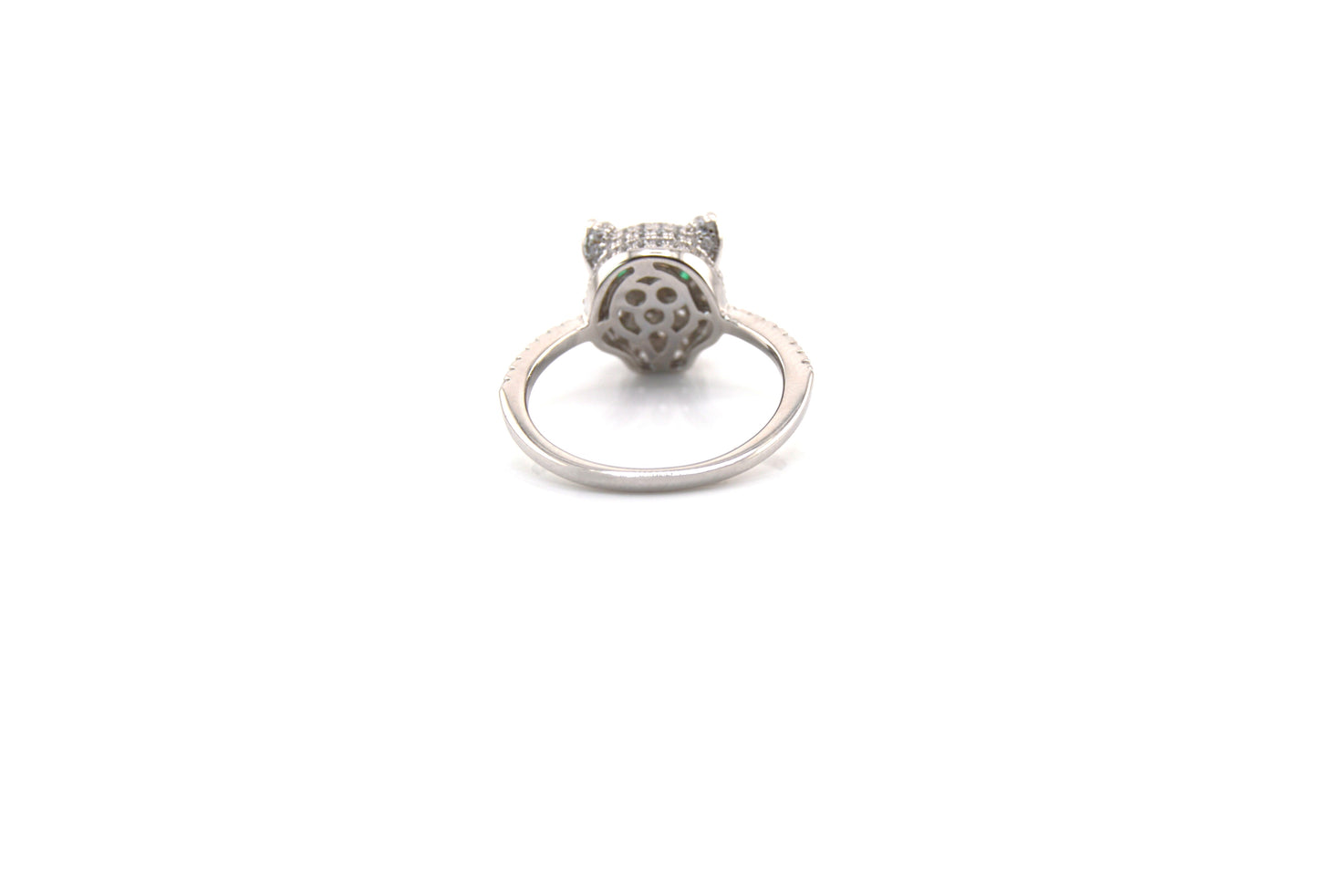 925 Sterling Silver Panther/Leopard with Green Eyes Ring