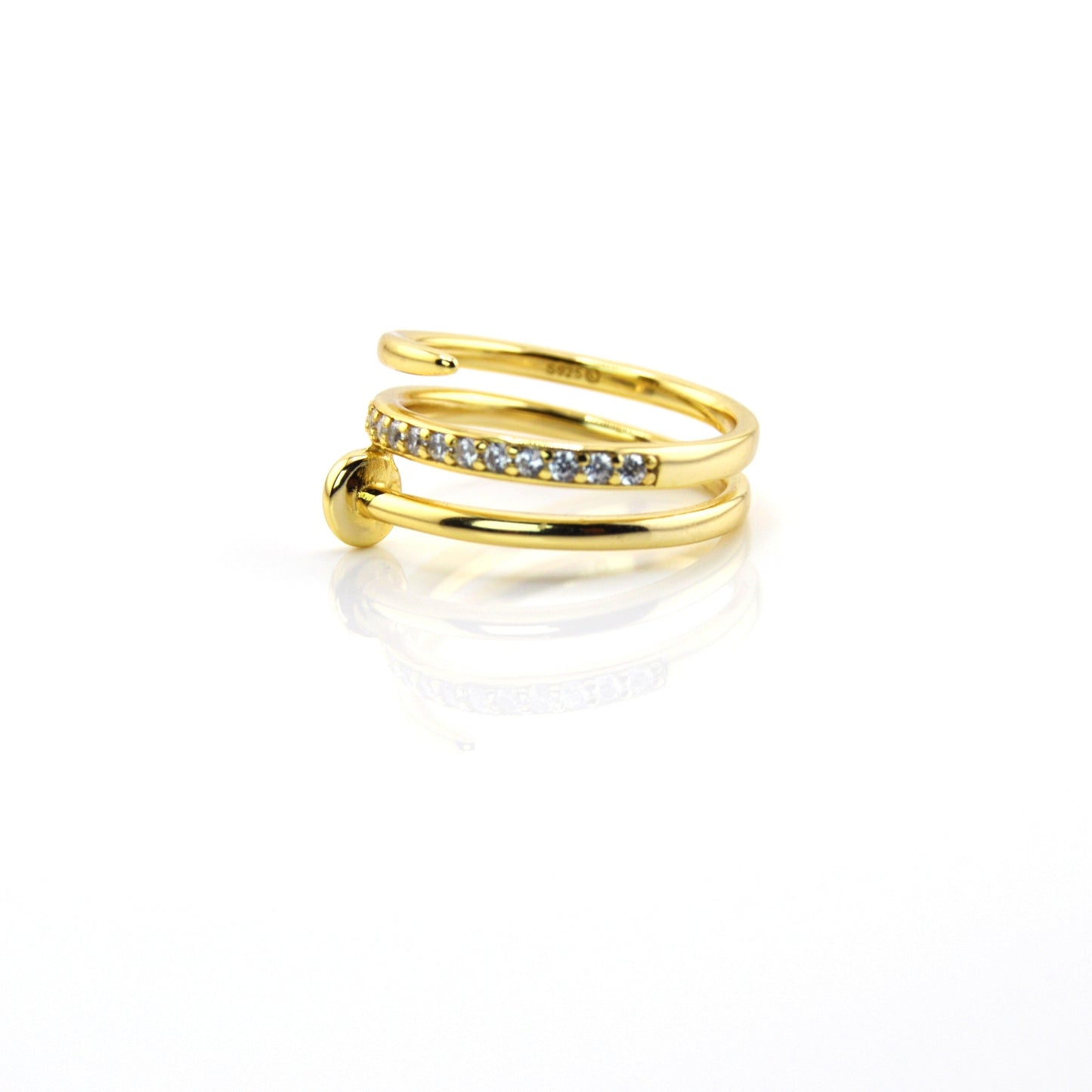 925 Sterling Silver CZ Nail Ring