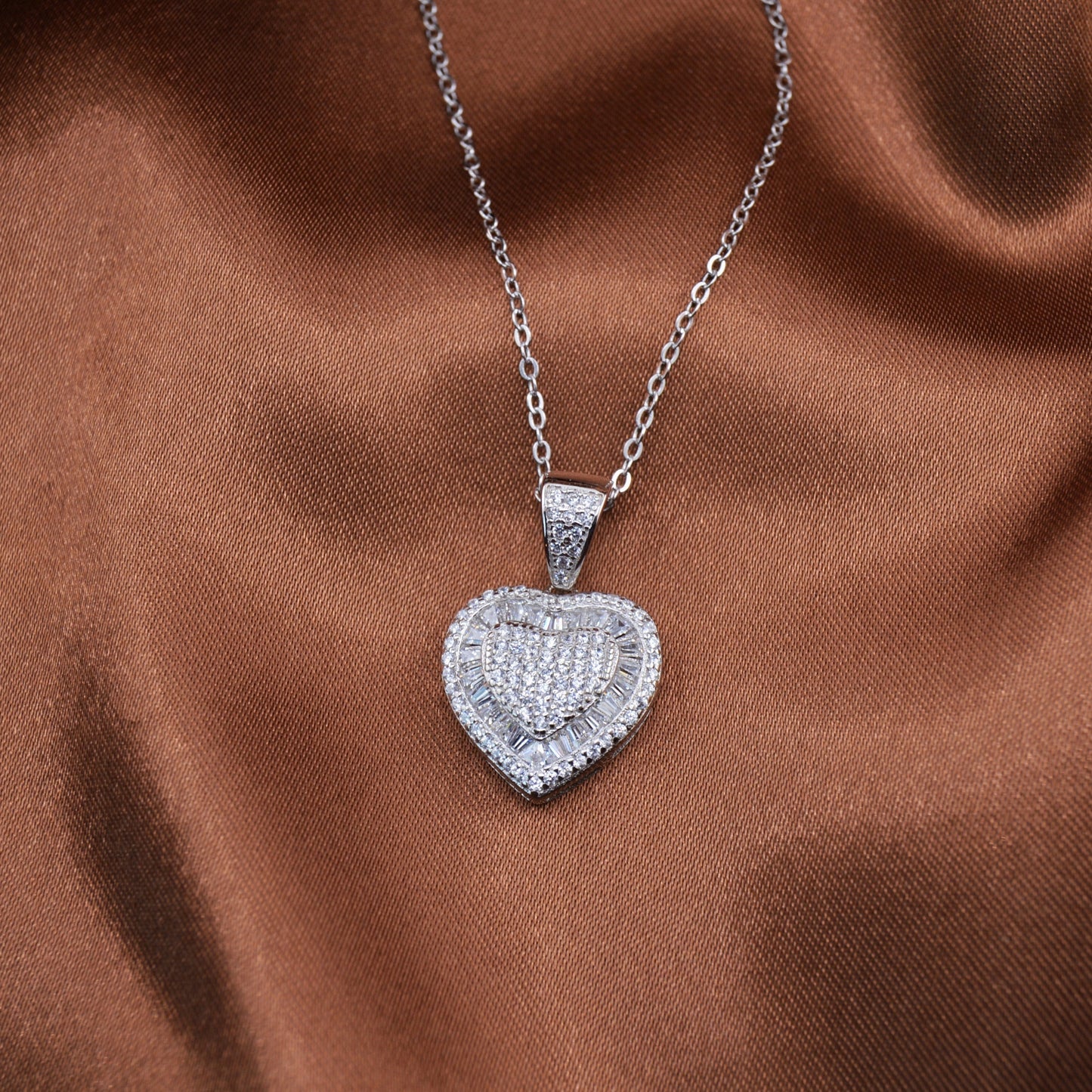 925 Sterling Silver Heart CZ Necklace