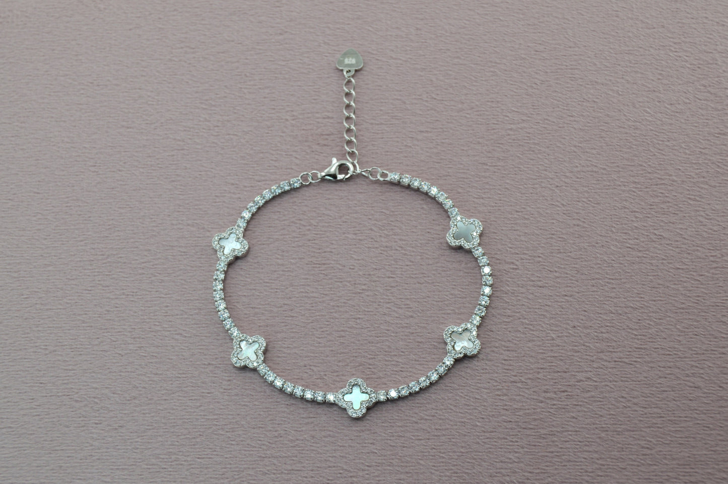 925 Sterling Silver Mother of Pearl Dainty Clover Tennis Bracelet