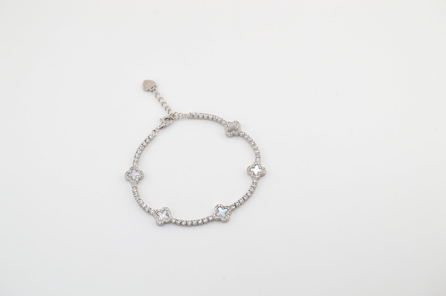 925 Sterling Silver Mother of Pearl Dainty Clover Tennis Bracelet