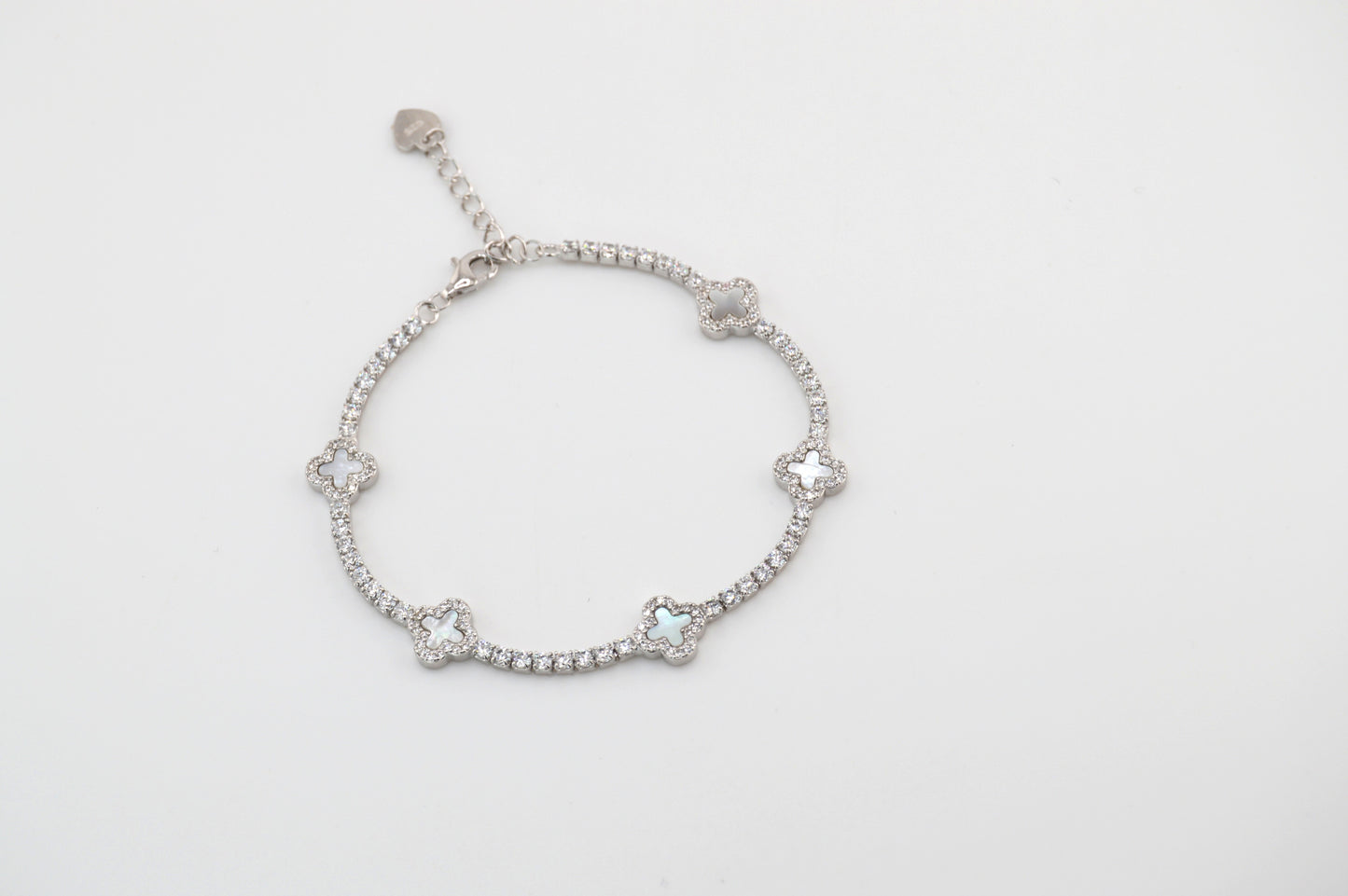 925 Sterling Silver Mother of Pearl Dainty Clover Tennis Bracelet