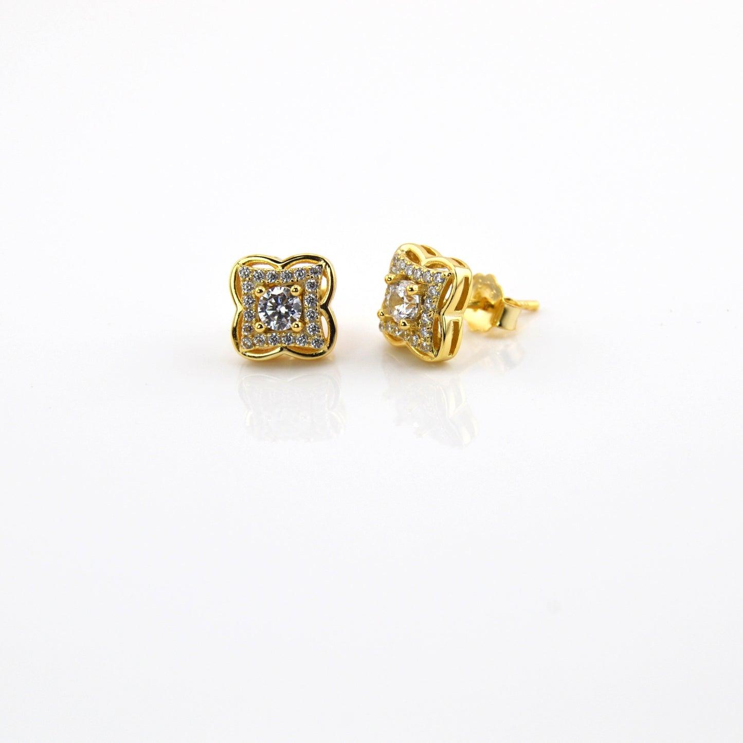 18K Gold Plated Over 925 Sterling Silver Clover Stud Earrings