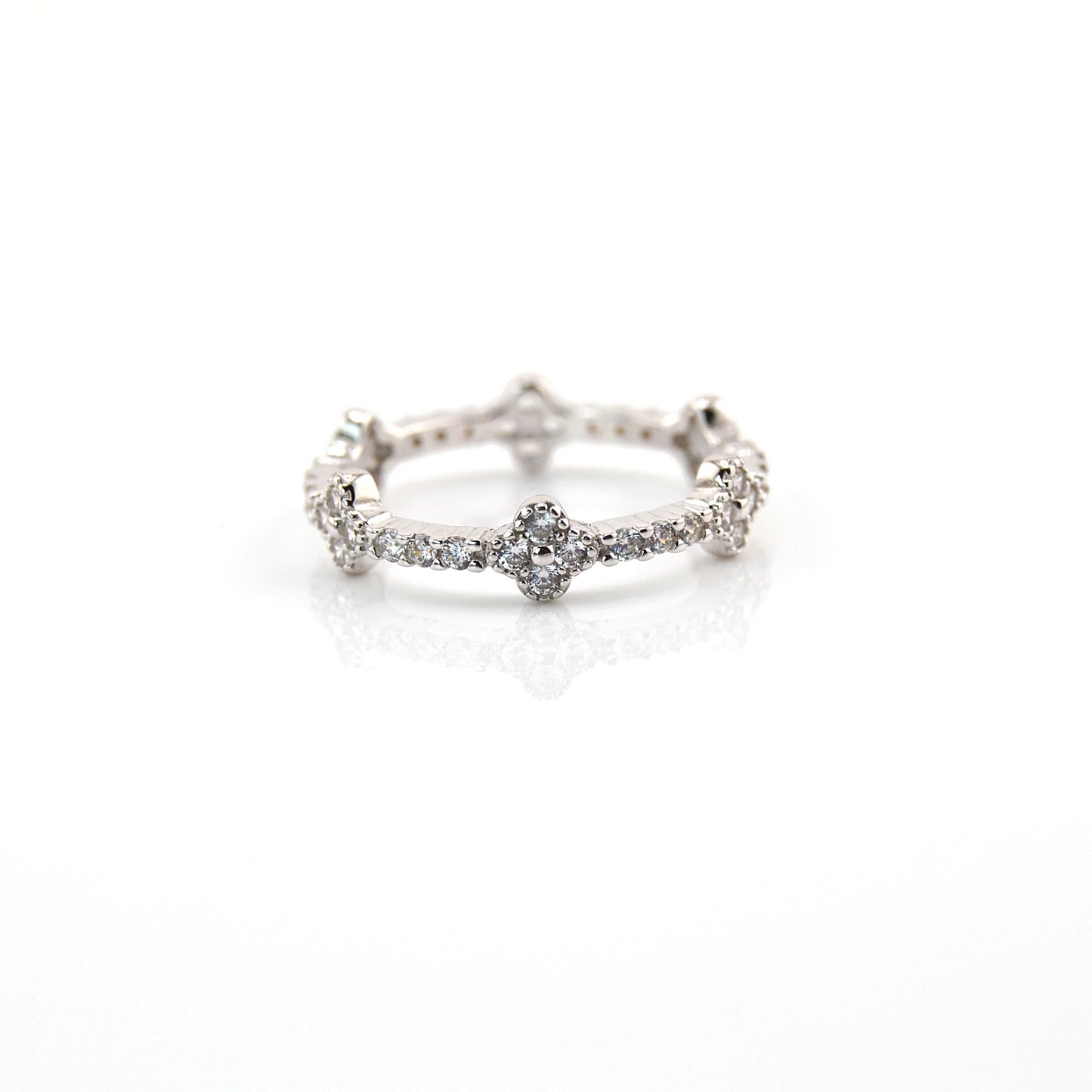 18K Gold Plated over 925 Sterling Silver Full Eternity Dainty Clover Ring