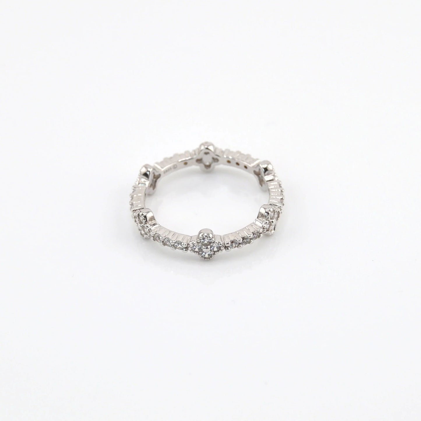 18K Gold Plated over 925 Sterling Silver Full Eternity Dainty Clover Ring