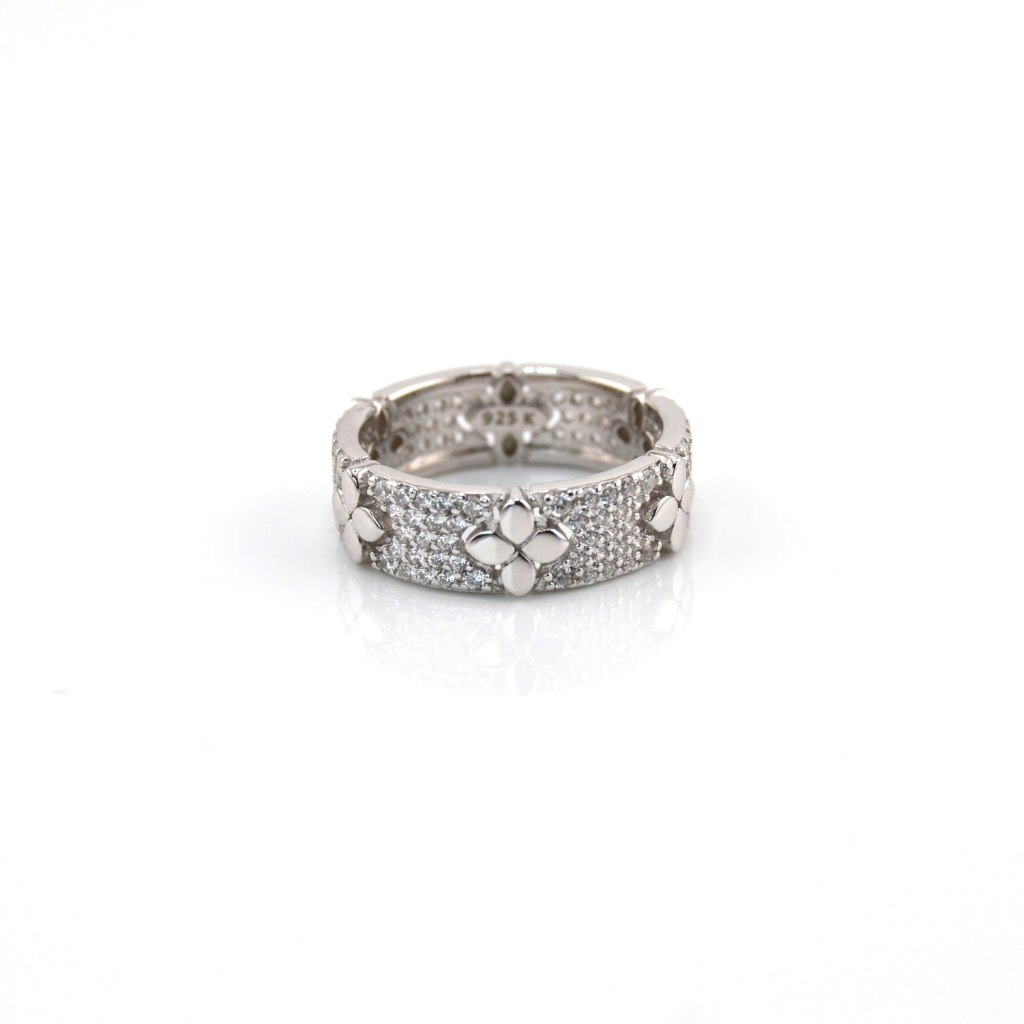 925 Sterling Silver Clover CZ Band Ring