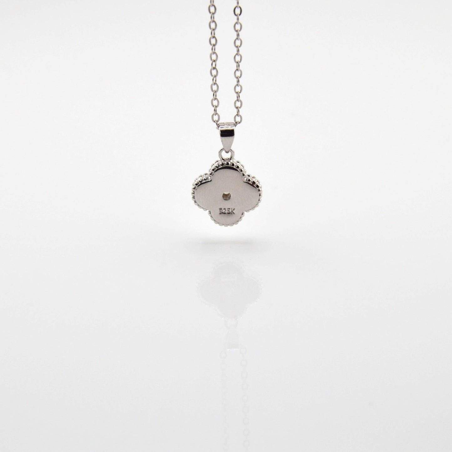 925 Sterling Silver Mother of Pearl Four Leaf Clover Necklace