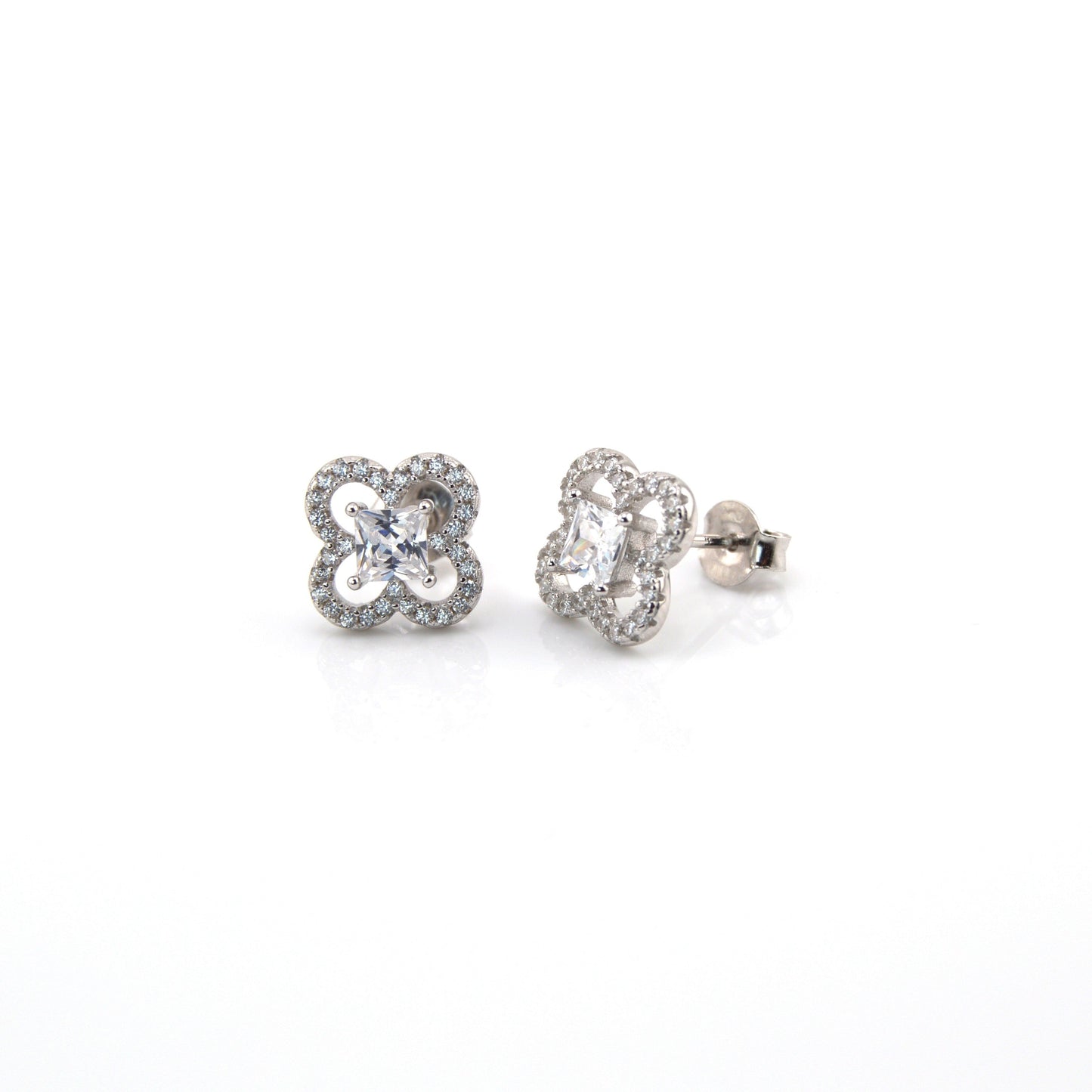 925 Sterling Silver Clover Stud Earrings