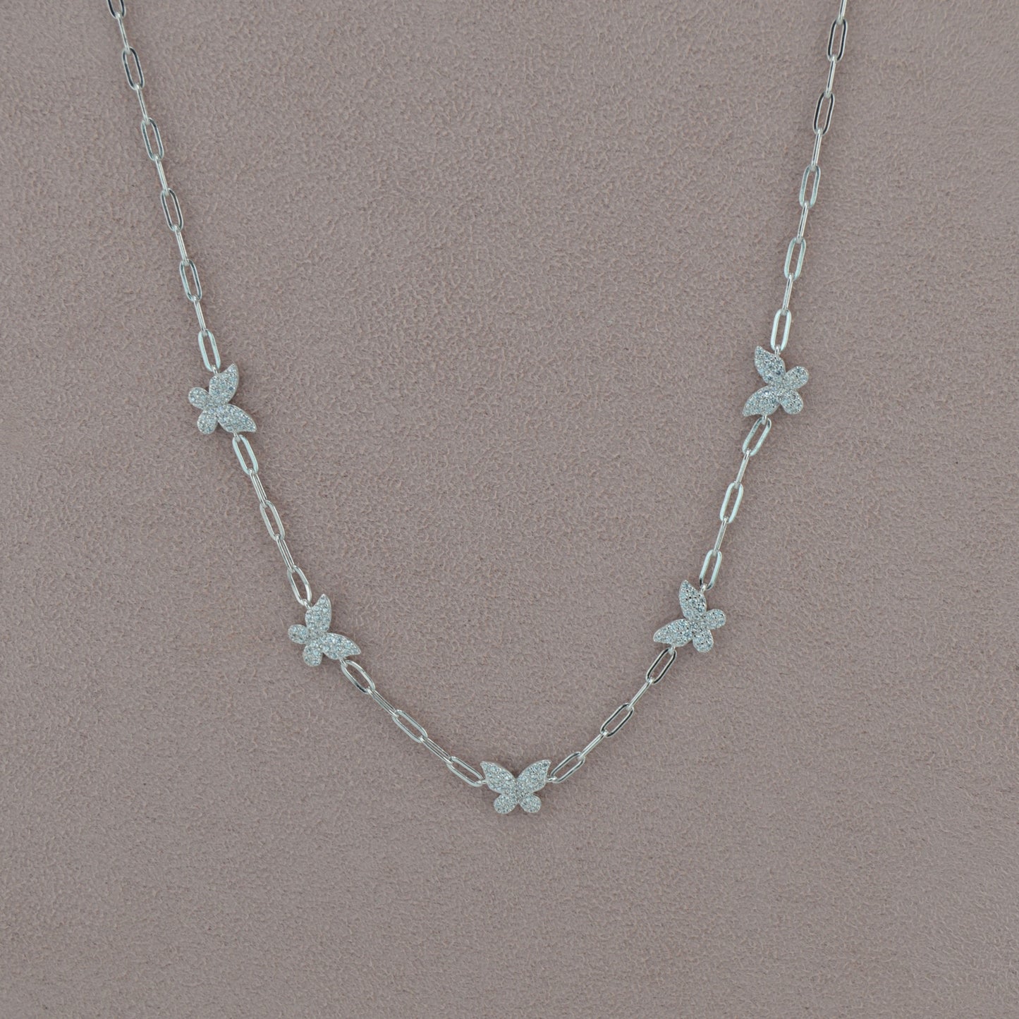 18K Gold Plated Over 925 Sterling Silver Dainty Butterfly CZ Link Necklace