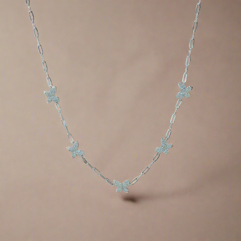 18K Gold Plated Over 925 Sterling Silver Dainty Butterfly CZ Link Necklace