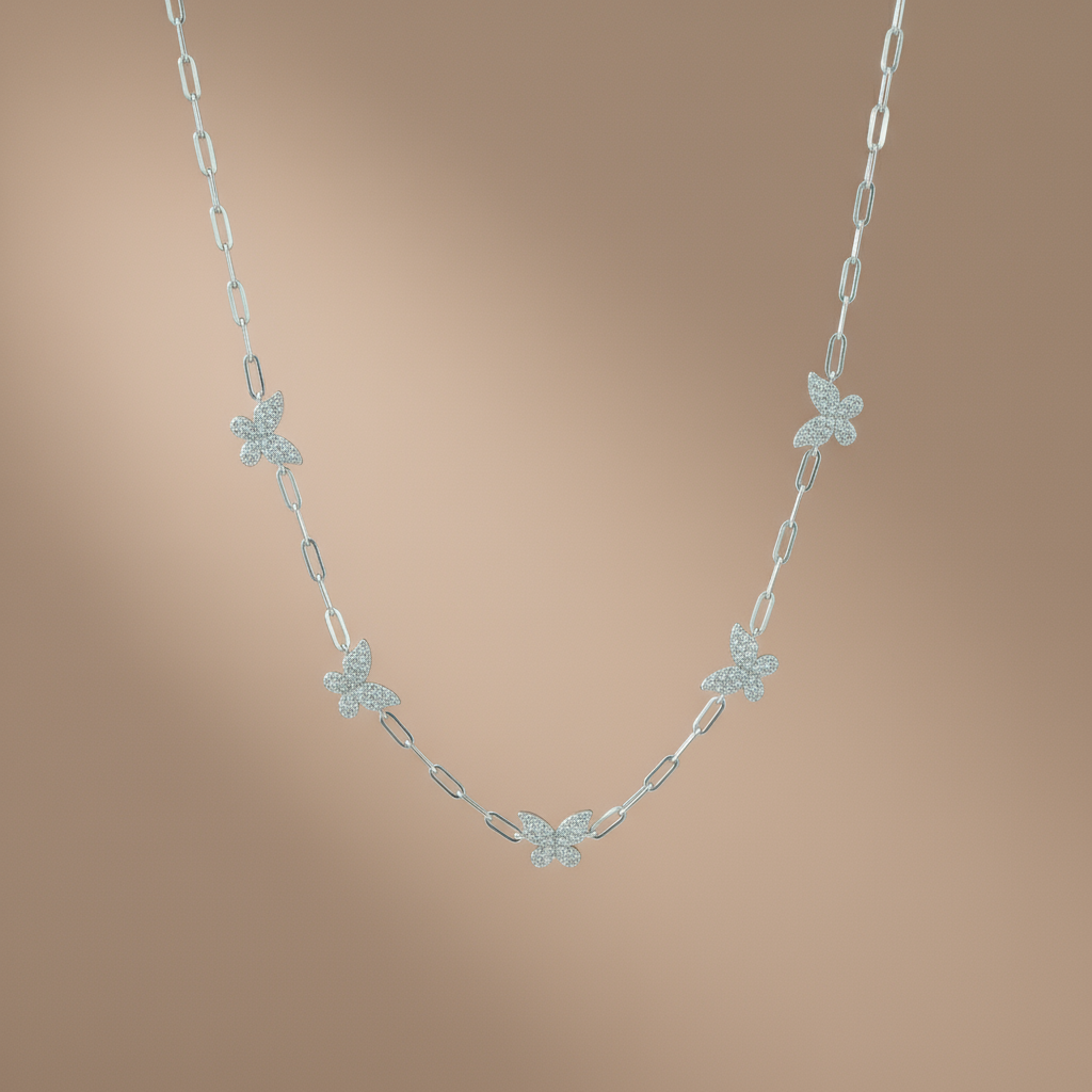18K Gold Plated Over 925 Sterling Silver Dainty Butterfly CZ Link Necklace