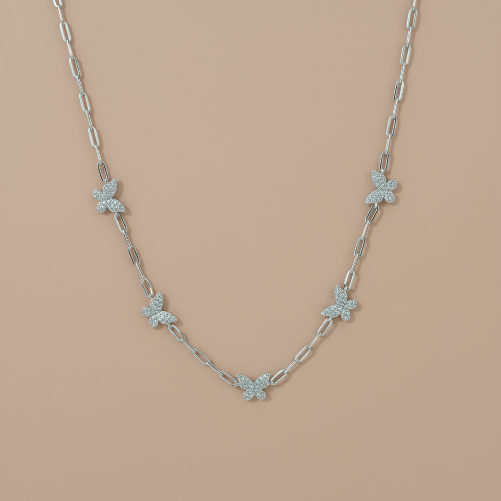 18K Gold Plated Over 925 Sterling Silver Dainty Butterfly CZ Link Necklace