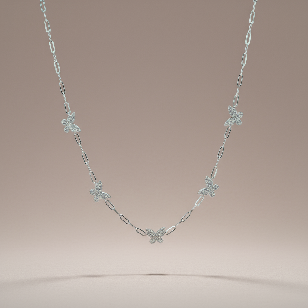 18K Gold Plated Over 925 Sterling Silver Dainty Butterfly CZ Link Necklace