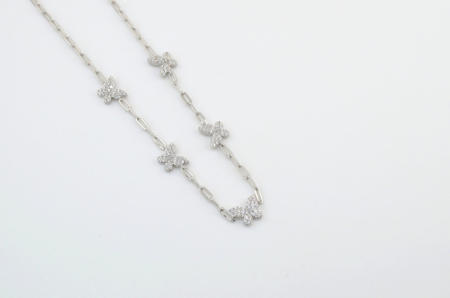 18K Gold Plated Over 925 Sterling Silver Dainty Butterfly CZ Link Necklace