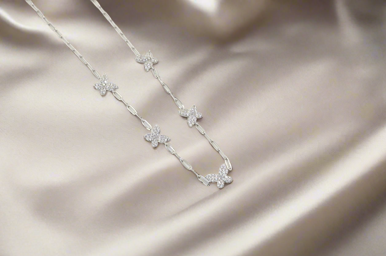 18K Gold Plated Over 925 Sterling Silver Dainty Butterfly CZ Link Necklace