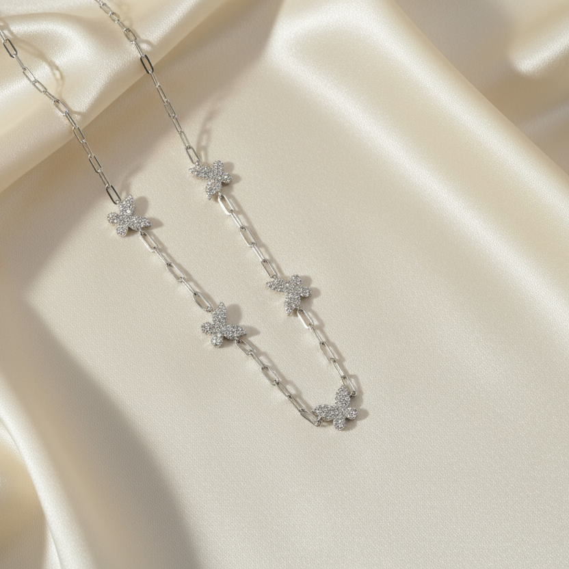 18K Gold Plated Over 925 Sterling Silver Dainty Butterfly CZ Link Necklace