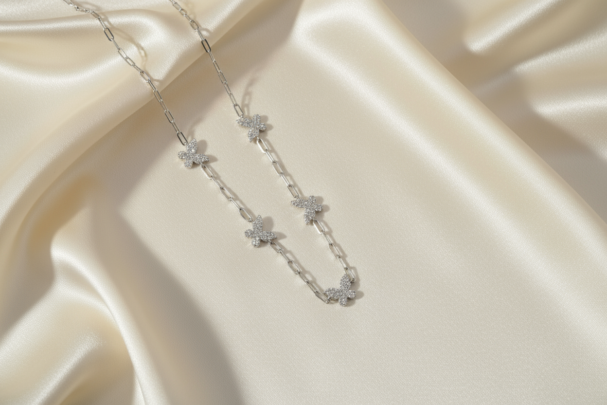 18K Gold Plated Over 925 Sterling Silver Dainty Butterfly CZ Link Necklace