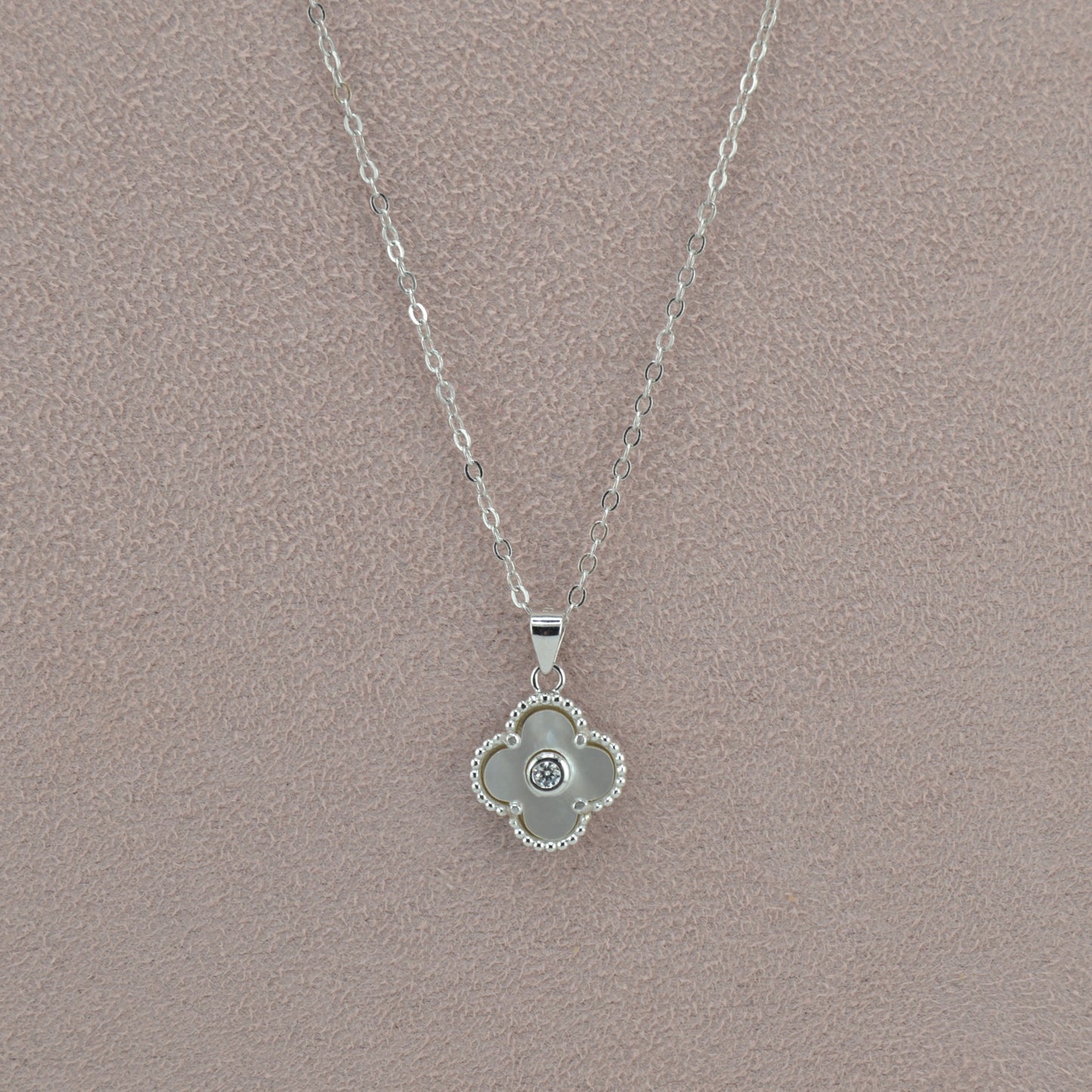 18K Gold Plated over 925 Sterling Silver Mother of Pearl Four Leaf Clover Necklace