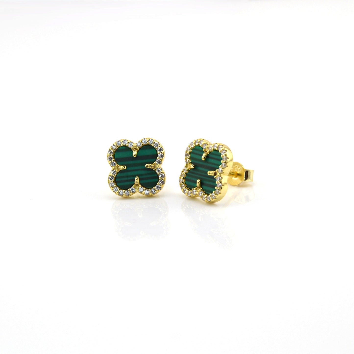 18K Gold Plated Over 925 Sterling Silver Enclosed Clover Stud Earrings