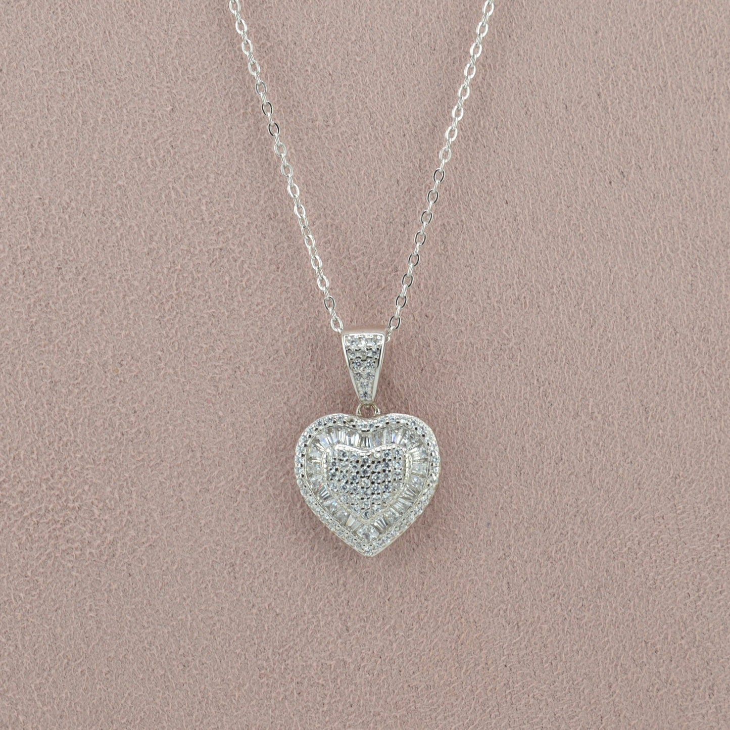925 Sterling Silver Heart CZ Necklace