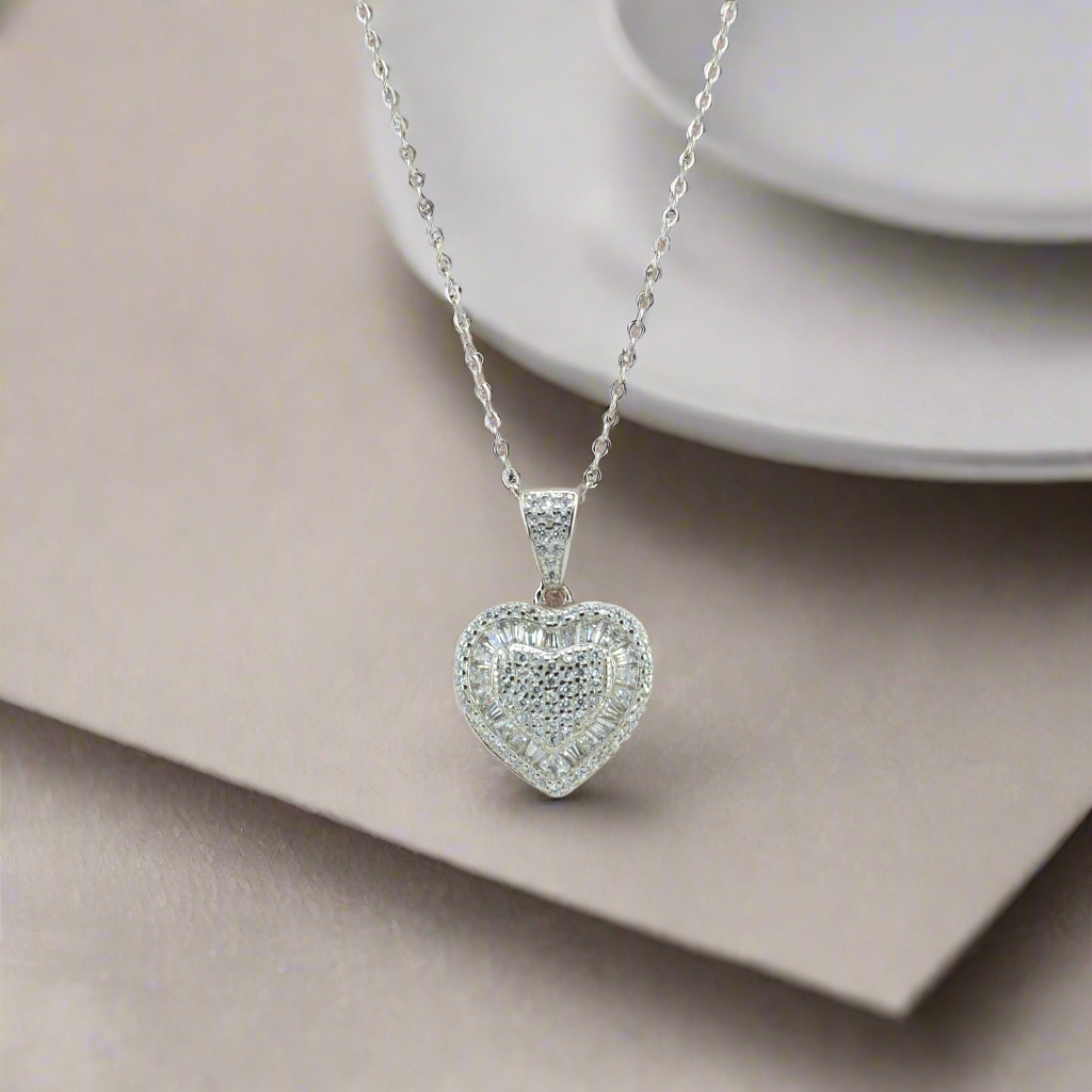 925 Sterling Silver Heart CZ Necklace