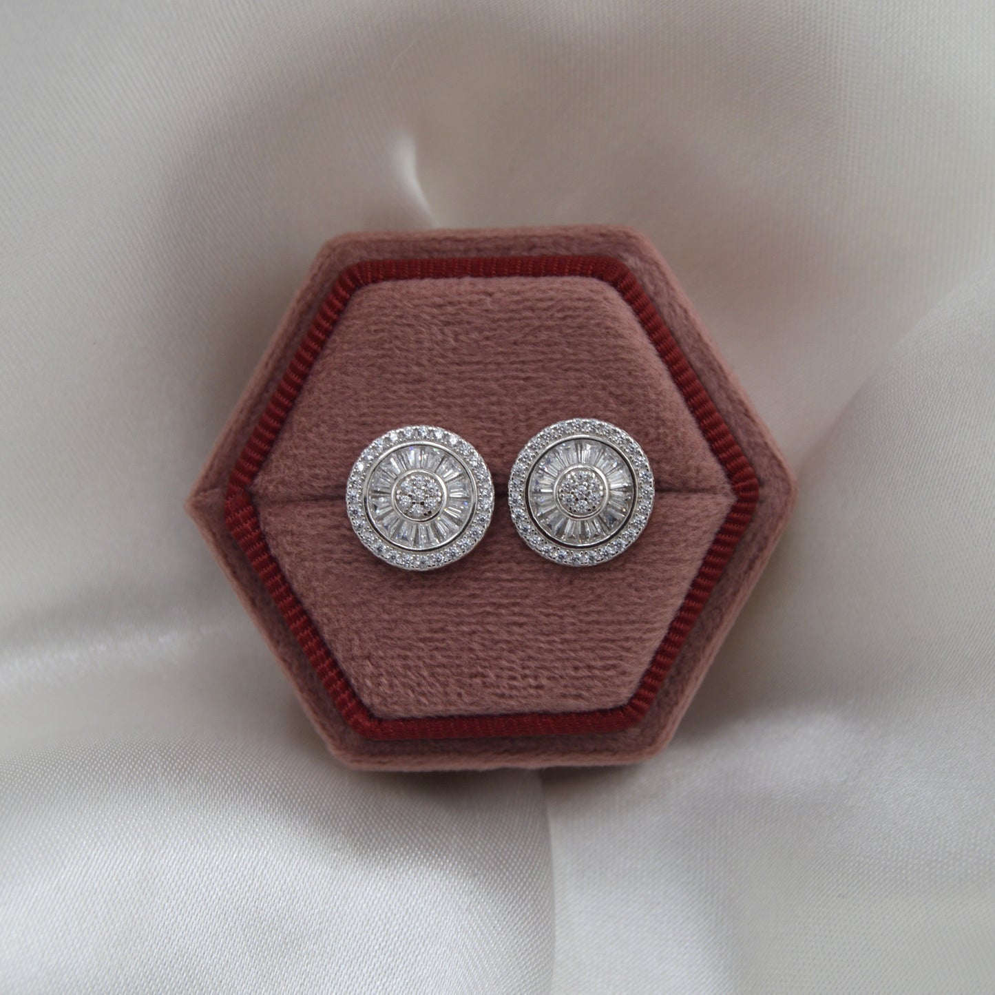 925 Sterling Silver Round Baguette Stud Earrings