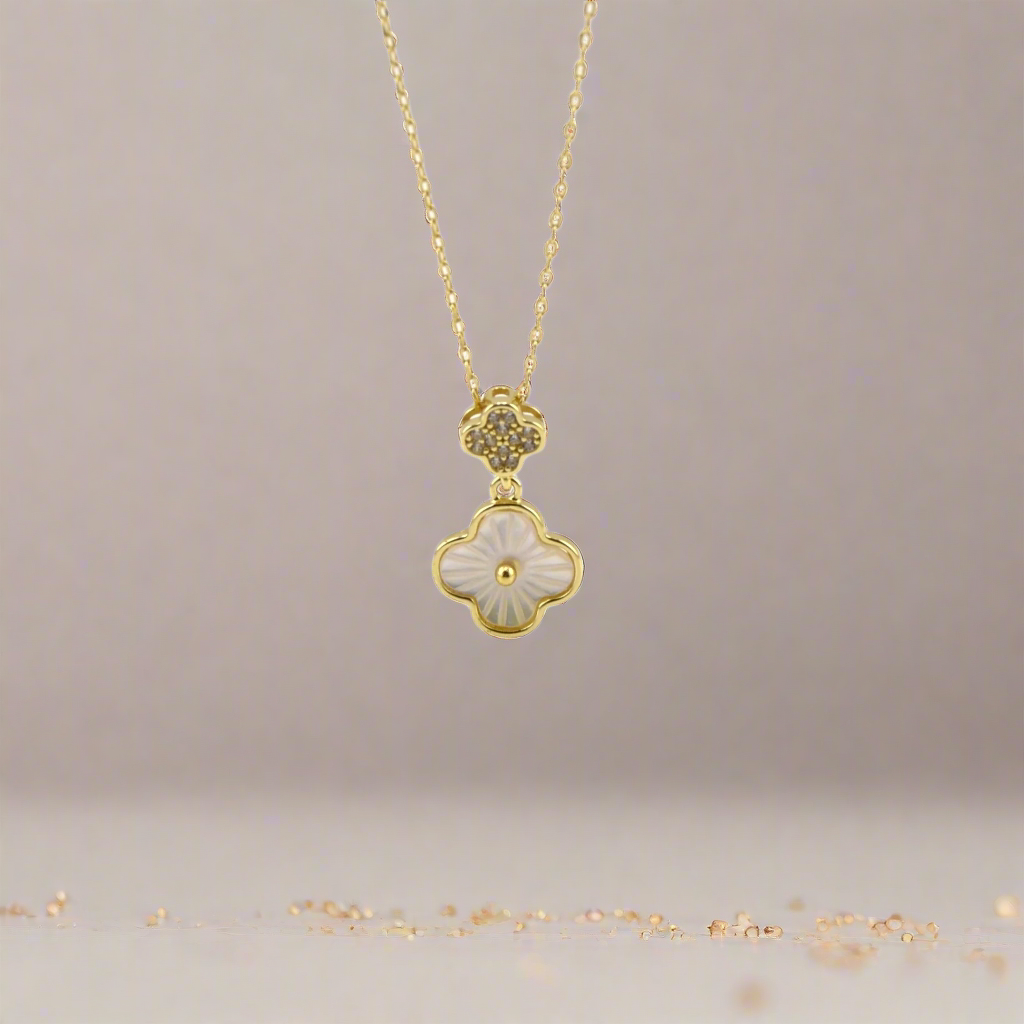 18K Gold Plated over Double Clover Necklace