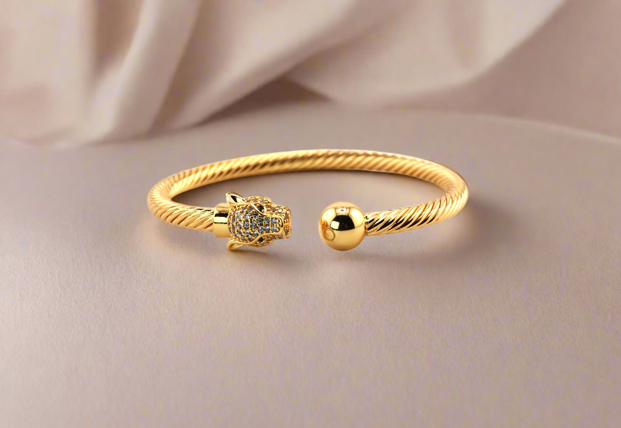 18K Gold Filled Jaguar Bangle Cuff Twisted Bracelet