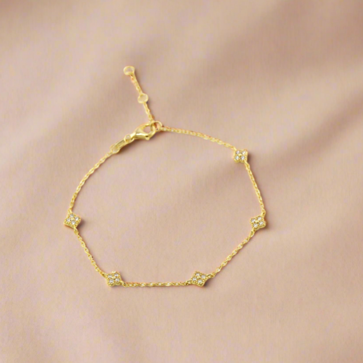 18K Gold Plated 925 Ster Dainty Clover Bracelet
