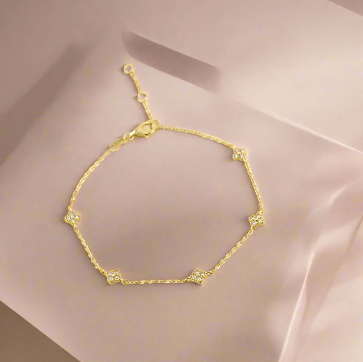18K Gold Plated 925 Ster Dainty Clover Bracelet