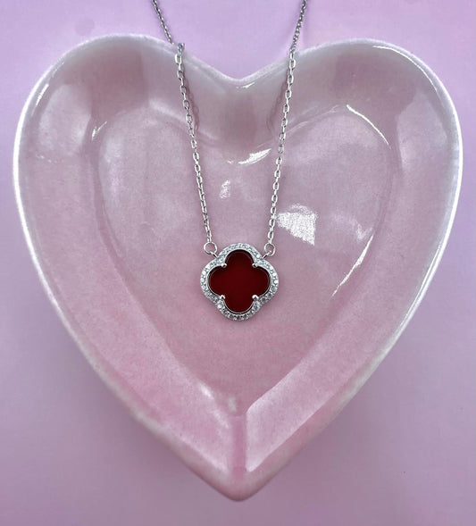 Red Maroon Clover Necklace