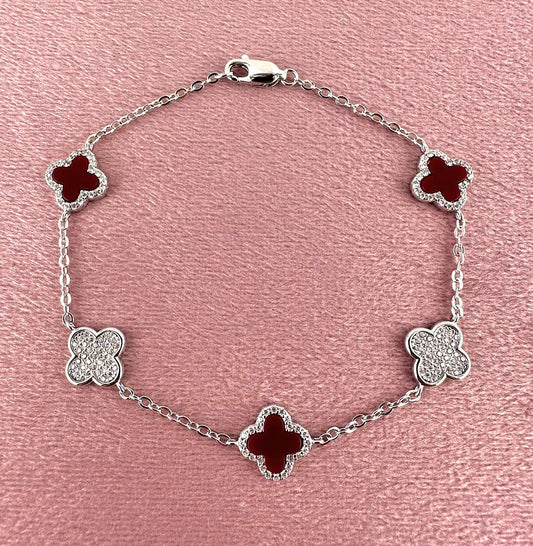925 Sterling Silver Maroon Red Clover