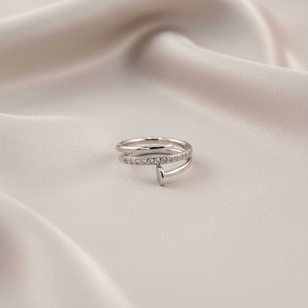 925 Sterling Silver CZ Nail Ring