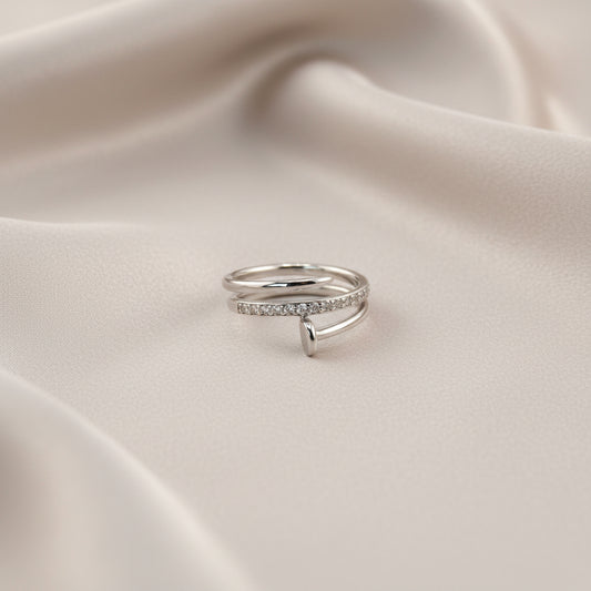 925 Sterling Silver CZ Nail Ring