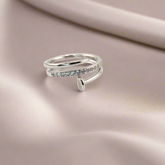 925 Sterling Silver CZ Nail Ring