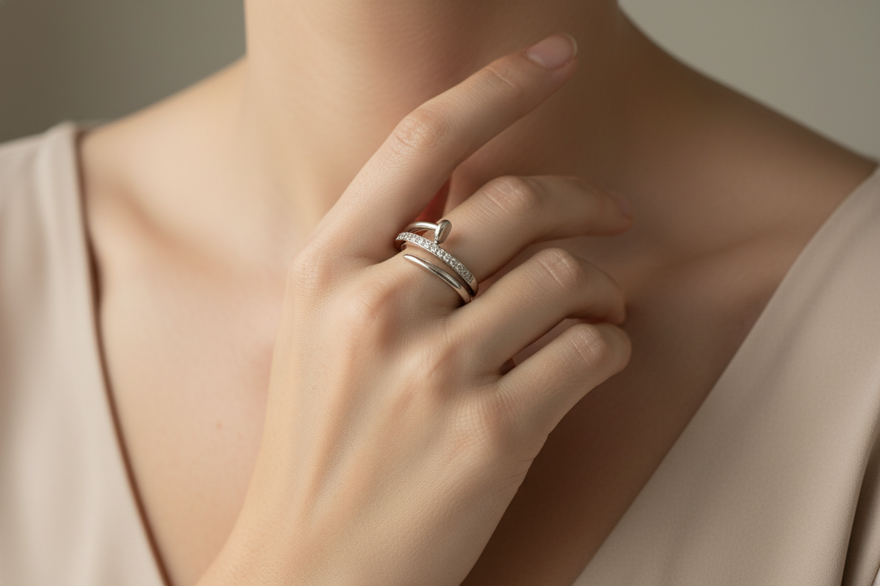 925 Sterling Silver CZ Nail Ring