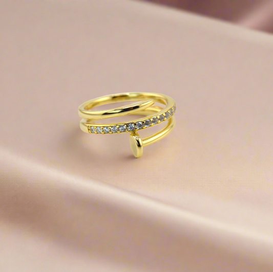 18K Gold Plated over 925 Sterling Silver CZ Nail Ring