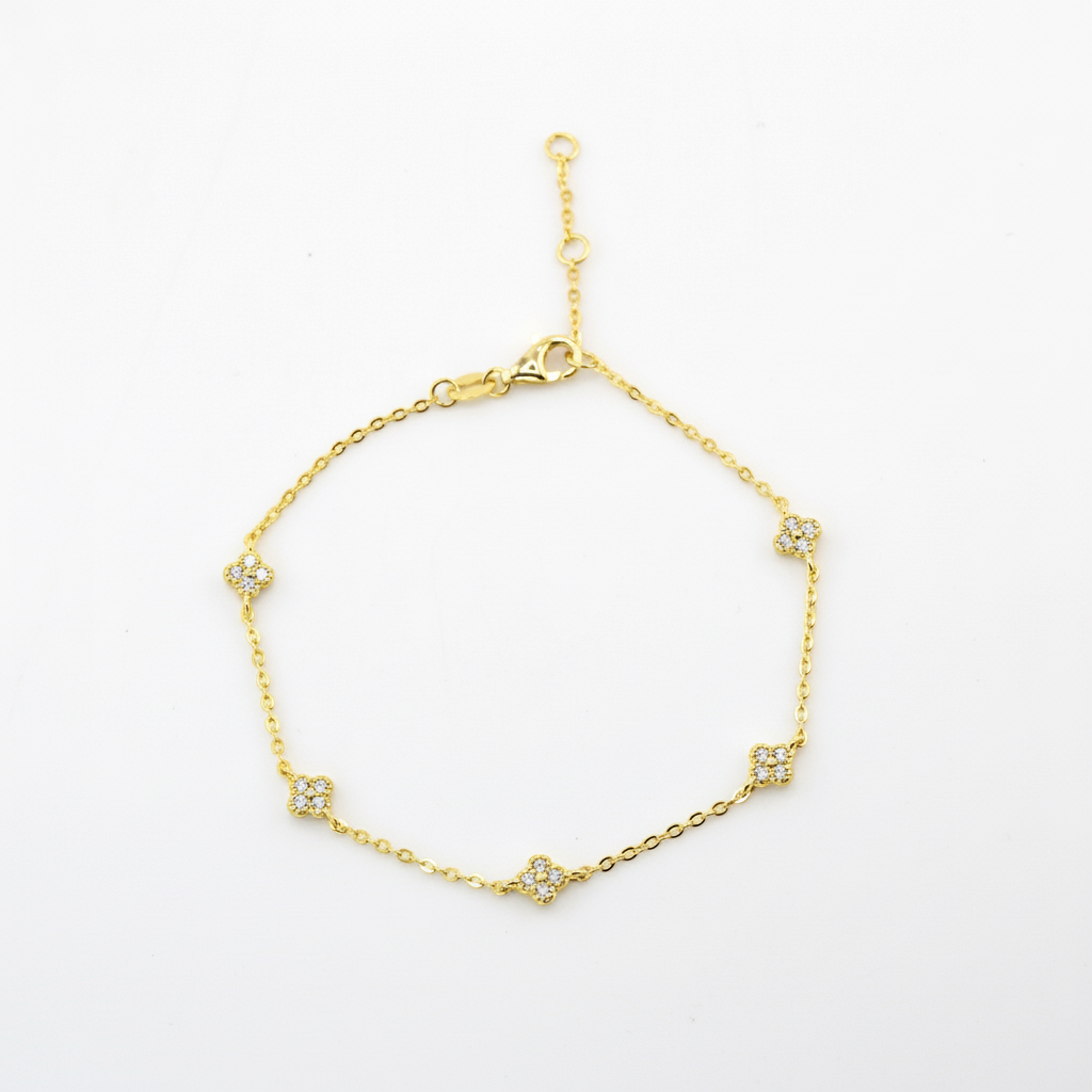 18K Gold Plated 925 Ster Dainty Clover Bracelet