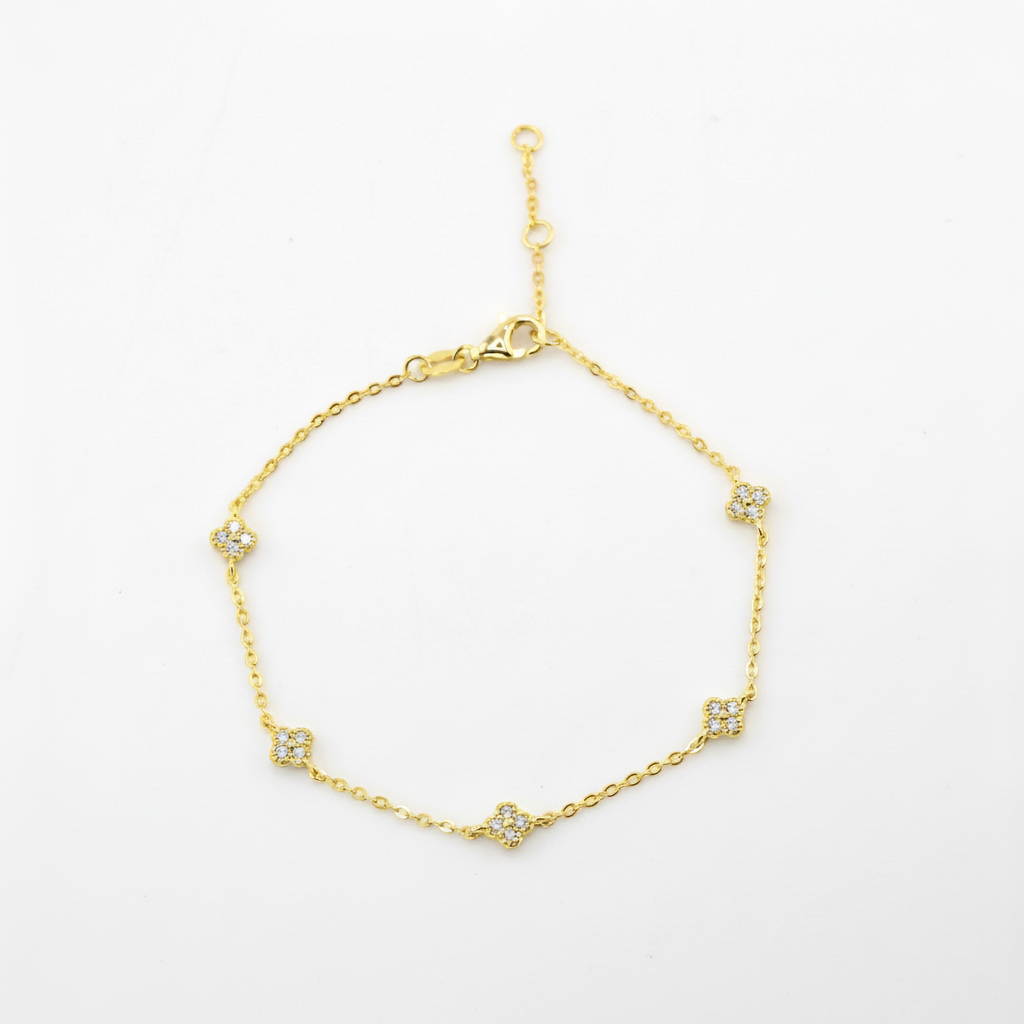 18K Gold Plated 925 Ster Dainty Clover Bracelet