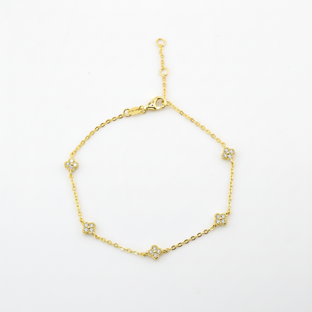 18K Gold Plated 925 Ster Dainty Clover Bracelet