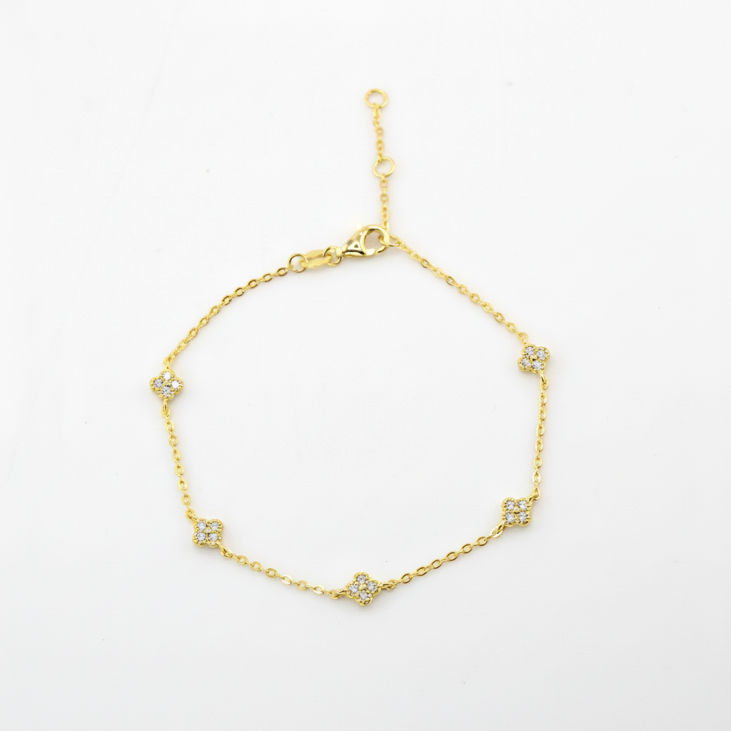 18K Gold Plated 925 Ster Dainty Clover Bracelet