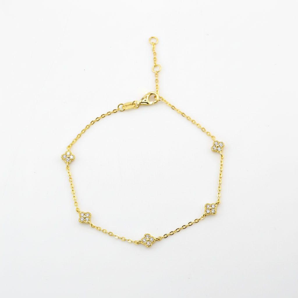 18K Gold Plated 925 Ster Dainty Clover Bracelet