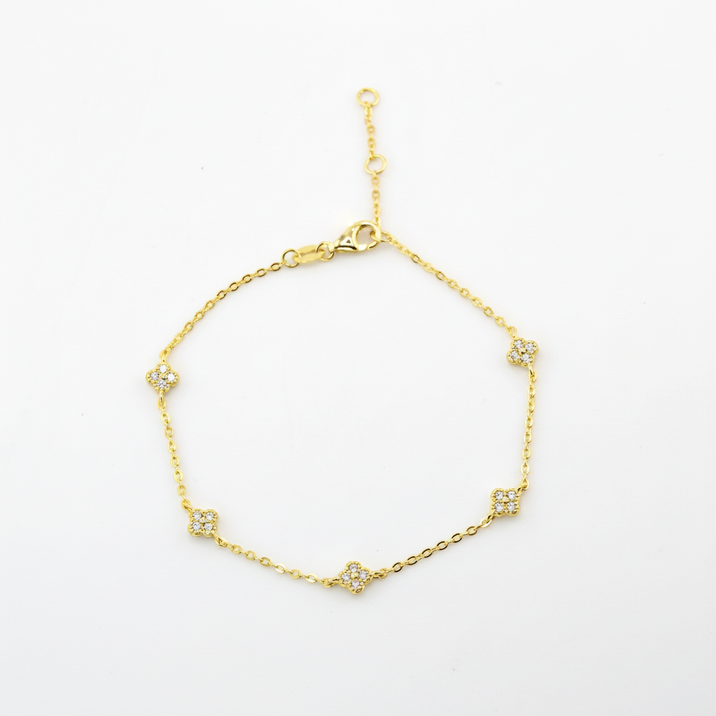 18K Gold Plated 925 Ster Dainty Clover Bracelet
