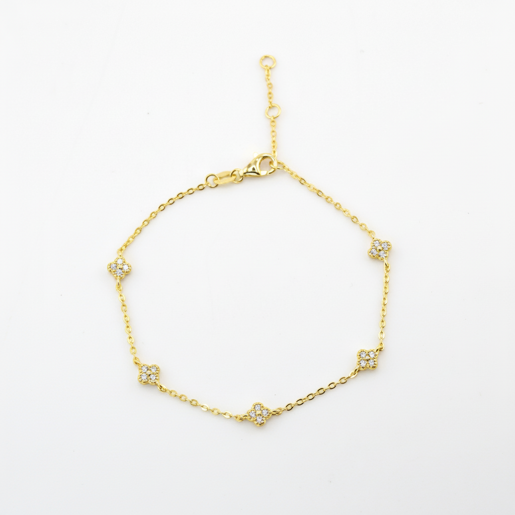 18K Gold Plated 925 Ster Dainty Clover Bracelet