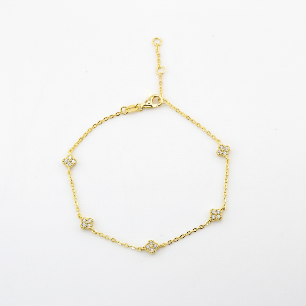 18K Gold Plated 925 Ster Dainty Clover Bracelet